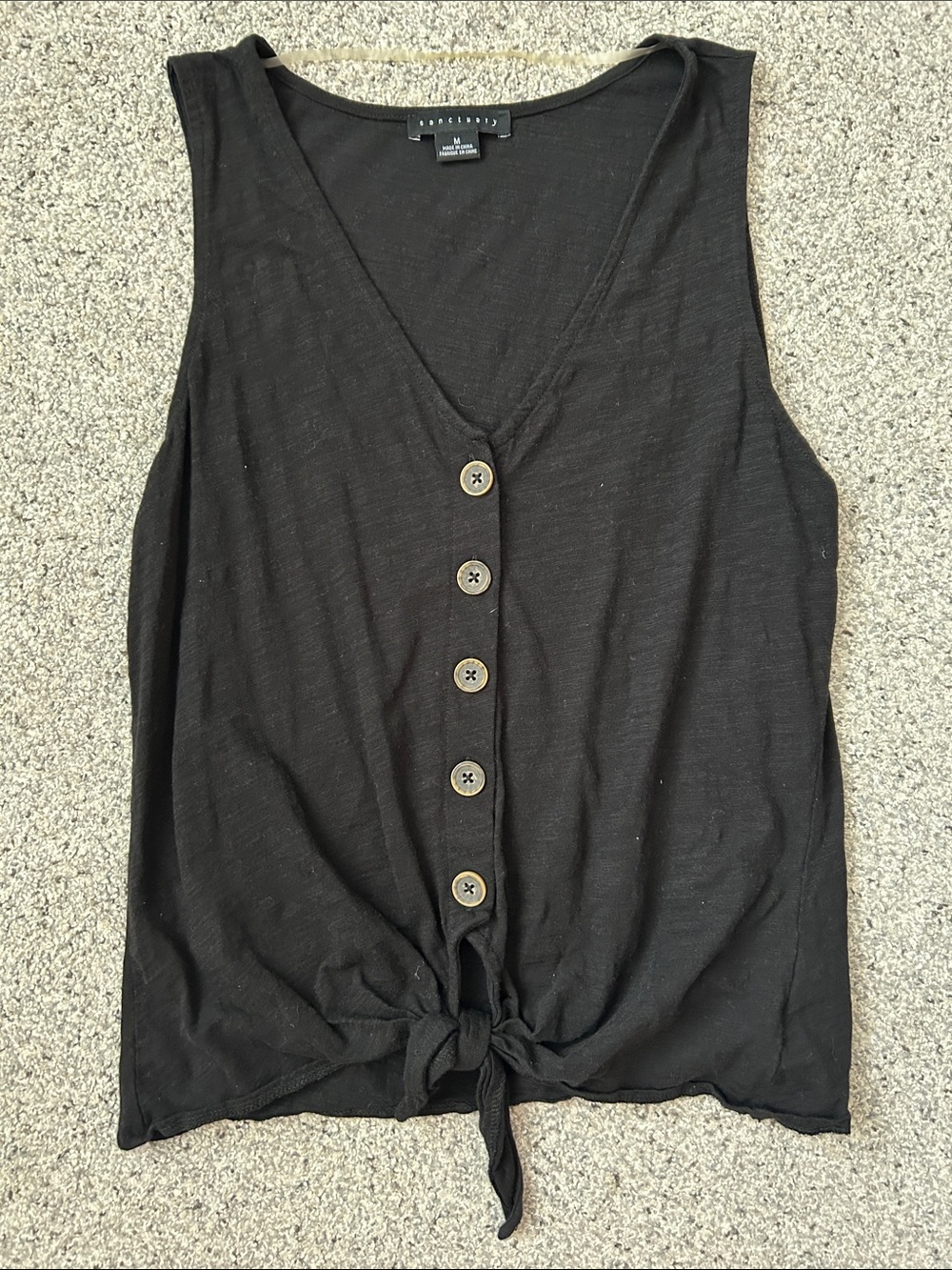 Sanctuary Black Button-Front Tie Tank